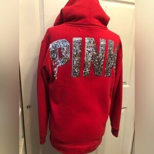 2018 Victoria Secret Pink Red Hoodie with Silver Sequins